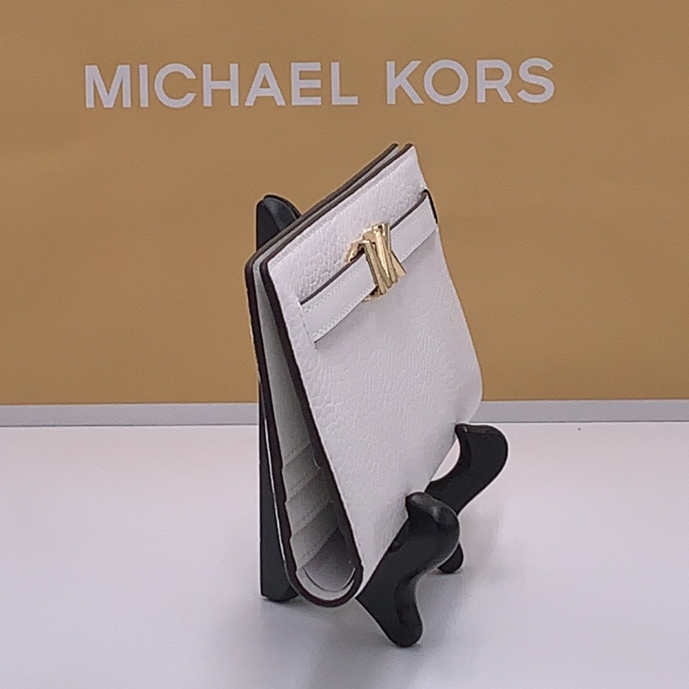 Michael Kors Reed Large Bifold Pebbled Leather Snap Wallet Card Case Optic White - Picture 9 of 11